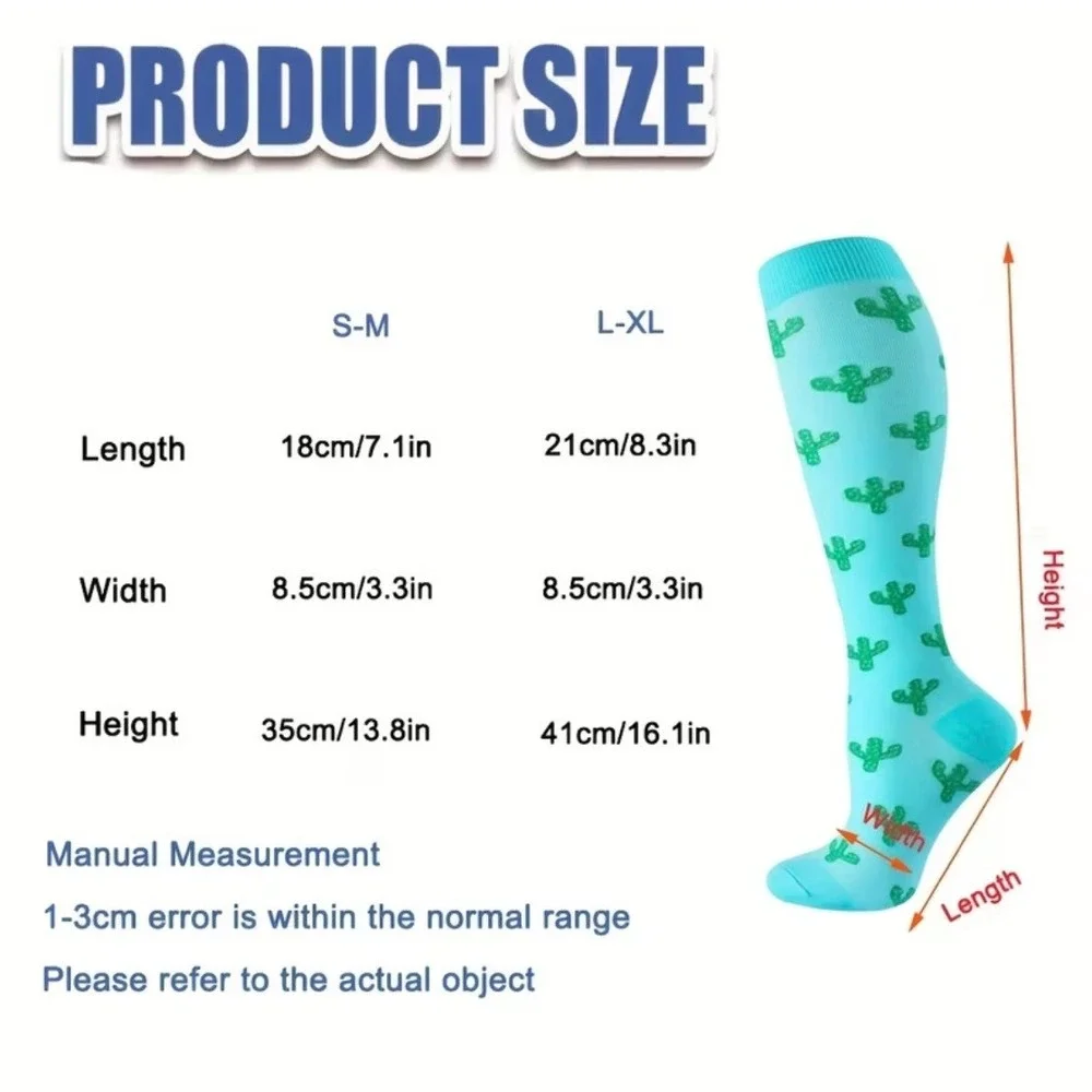 Unisex 20-30 mmHg Compression Socks L/XL‎ Knee High Medical Whimsical AOP 2 Pack